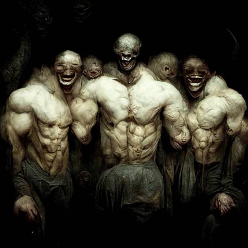 group of young bodybuilders laughing at something below the camera