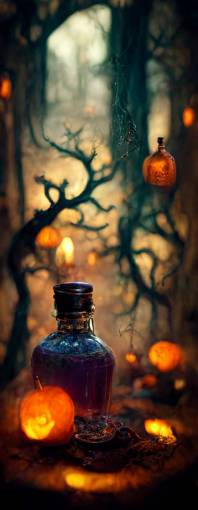 halloween potion in a enchanted forest, high detail, realistic fantasy, photografic, cinematic lighting, hyper-realistic