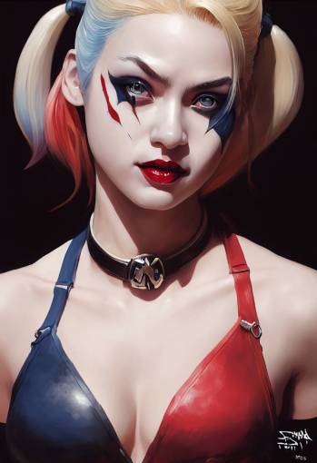 Harley Quinn, female, portrait, dynamic, maximum detail, sharp focus, art by artgerm zumi and Hyung-tae Kim and Krenz Cushart and greg rutkowski and wlop