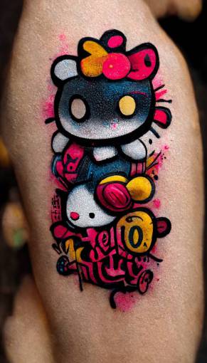 hello kitty tattoo, graffiti style, bold, ultra detailed, 8K