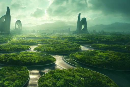 Honalulu Solarpunk green city, shot zooming down the street level, futuristic organic buildings, SUPER BEAUTIFUL DAY, sun shining in HAWAII, 4k, HD, style George Lucas, film poster, highly detailed, photo realistic, ultrarealistic, octane, Unreal 5, photography, artstation,