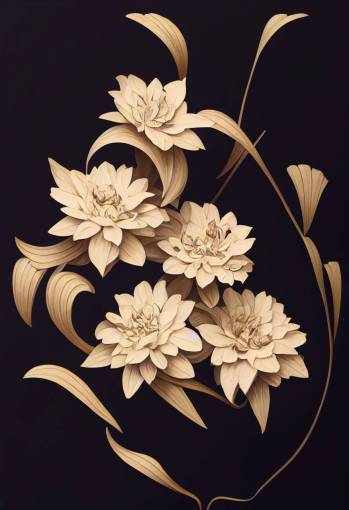 isometric baroque dry flower arrangement, intricate details, sharp angles
