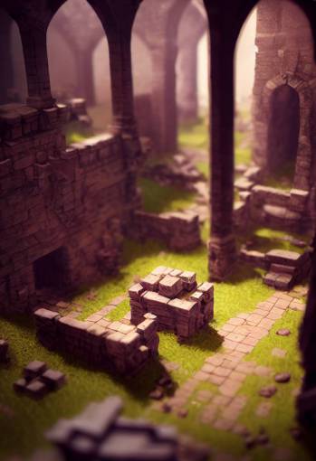 isometric diorama of a Forgotten Realms dungeon. Videogame Concept art. very high detail and fidelity. DnD, high fantasy, traps, monsters, adventurers. Tilt shift.