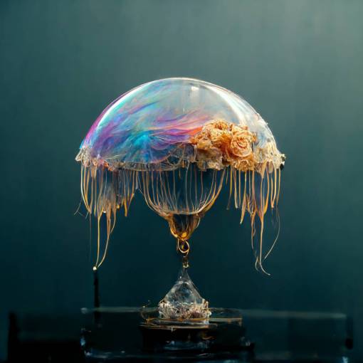 jellyfish made like strange things creative That with all the details render for 4k close in Glass ball surrealism