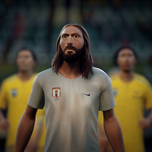 jesus as a coach in a soccer match shouting at players at stadium, holy, details, cinematic, realistic, unreal engine