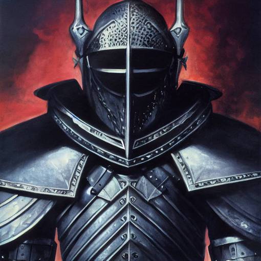 knight portrait, black demonic armor, D&D 1980s artwork