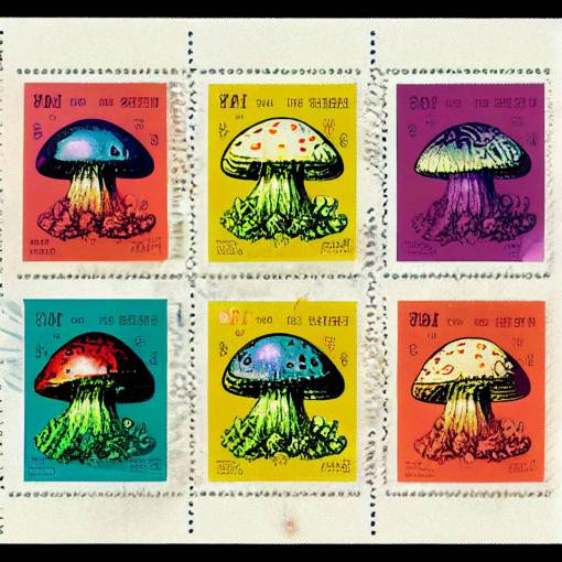 LSD stamps of Psychedelic Magic Mushrooms , Andy Warhol Style