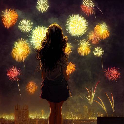 many,fireworks,rial,senrin,person,cute girl
