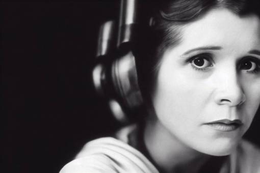 Medium close up photo of Carrie Fisher 19 years old as Princess Leia, Star Wars, A New Hope, overcast, low contrast, depth of field, cinematic, photoreal, photography, shot on 70mm, telephoto, rule of thirds, cinematic framing, F/2.8, 8k, cinematic lighting, detailed,