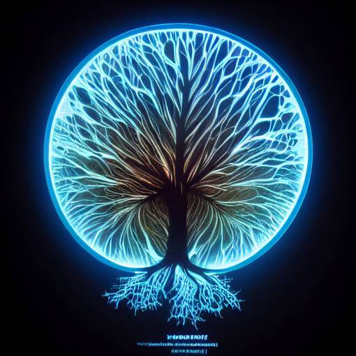 mycelium network tree of life baby blue electric current flowing