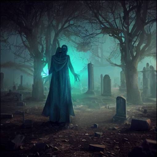 necromancer raising ethereal spirits in a cyberpunk graveyard, unreal render, octane render