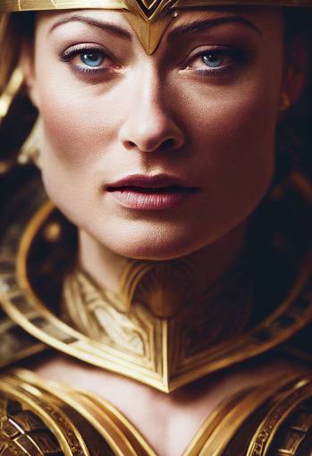Olivia Wilde as Queen Hippolyta, close up portrait, cinematic lighting
