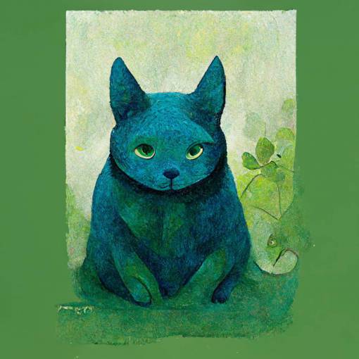 one blue cat and one green dog together