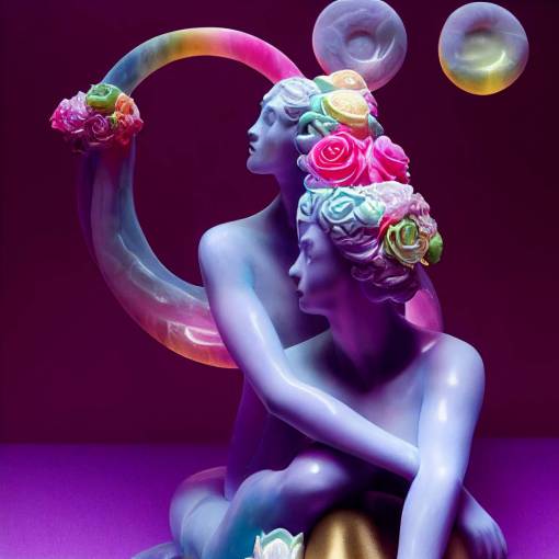 opaline scuplture embracing kissing beautiful marble couple dew drops cottagecore liminal space pale rainbow neon vaporwave pastel marble statue with gold inlay and massive purple pink blue crystal clusters, ornate, rococo, beautiful, roses, fractal patterns, ethereal, gothic, cinematic by Tsutomu Nihei by Emil Melmoth, Gustave Dore, Craig Mullins, yoji shinkawa, skulls, artstation, pete morbacher, hyper detailed, high detail, Massive Moebius palm trees, Egon Schiele, Made in Heaven, Saturn venus mars mercury, floral solar system, checkboard diner floor, Dali landscape, artstation, rendering by octane, unreal engine, cinematic, ghost, clouds, a cover photography, a beautiful young angelic woman striking emotional rainbow eyes flowers + hyper realistic, model photography, The Kiss - Gustav Klimnt, detailed, intricate Howls Moving Castle secret garden flower field pastel night colors shooting stars stained glass fairies with gossamer wings and angelic halos of light pale beautiful skin goregous heavenly bodies, Shunga, Angelic granite mycelium blue lotus, ombre dark hot pink hibiscus flower bloom, flaming flowers, Hilma Af Klint style massive oil painting, fairy pixie with halo of light illuminated manuscript Lisa Frank magical girl floating above the mossy ground in a flower filled forest glen fairy ring mushroom circle art nouveau ornate embroidered flowing silk robe oil painting Klimnt Lisa Frank Jean Giraud moebius style psychedelic art nouveau 60s rock poster risograph tarot card Georgia okeefe Monet oil painting, William Blake glittering lights and tiny planets stars and moon visible above the landscape photorealistic gigantic filligree ornate bejeweled angel