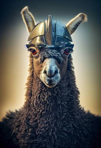 portrait of a llama with shinny armor and helmet form middle age, hyper-realistic, ultra-detailed, high end finish, super HD, 8K post-postproduction, cinematic light, dramatic light, photorealistic