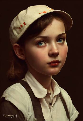 portrait of a twelve year old girl, art by norman rockwell, octane render,