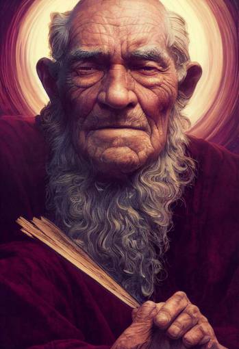 Portrait of an elderly fire wizard, wrinkles, old age, highly detailed face, movie poster composition, dramatic lighting, soft shading, hard shadows, rim lighting, city background, Peter Mohrbacher, Alphonse Mucha, Brian Froud, James Jean
