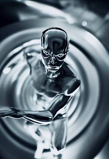 Portrait of The Silver Surfer, Brilliant reflections, Photorealism, Bokeh blur, High detail, Sony Alpha ?7, ISO1900,