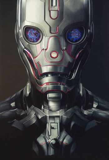 **portrait of Ultron, ultra details, shiny platinum, + Giger, pastel light + Intricate Details, Hyperrealism, polished metallic details, unreal engine, 3d, reflections + by Alfonse Mucha and Moebius,