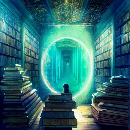 realistic and glowing Akashic records library in the multidimensional ethereal realms ever present omnipresent