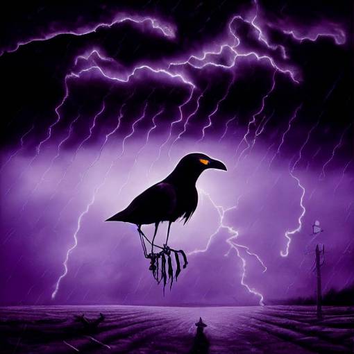 skeleton ghost floating, thunderstorm background, raining, purple fog, crows, hyper realism