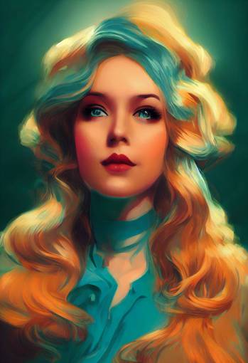 Soft focus portrait of blonde LeslieGore singing, femme fatale, pulp cover, scifi, concept art, 2d artwork, comic style, volumetric lighting, High detail, Rococo style, teal coral