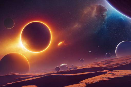 space, planets and stars, painterly, by marc simonetti, natural volumetric lighting, realistic 4k octane beautifully detailed render, 4k post-processing