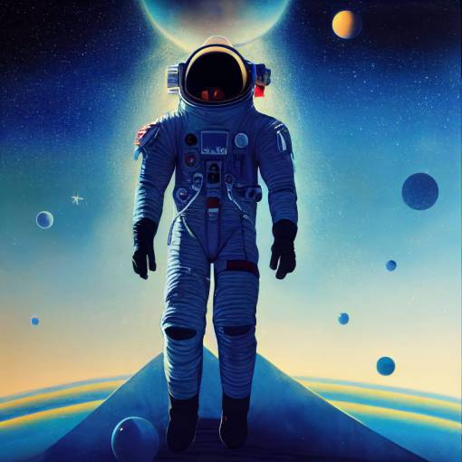 Space warrior, full view, space walk, spaceship in background, planet in the far off distant, ambiant lightiing, realistic,
