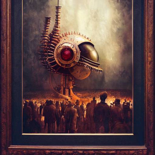 steampunk alien artifact, enormous, outside, people