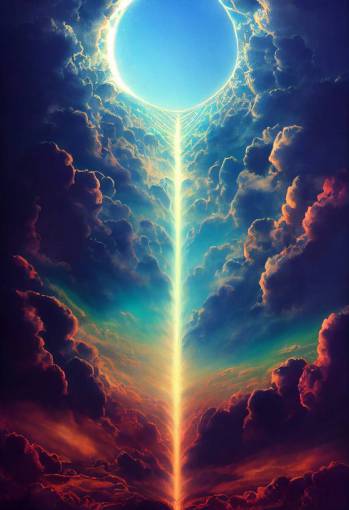 steps to the Portal to heaven in a stunning ethereal sky, framing, breathtaking, fantasy, celestial, concept art, radiating, caustics, diffraction, Epic composition, shadows