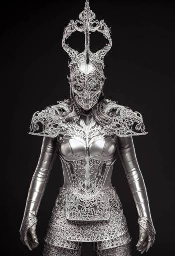 The Goddess of Isometrics, silver filigree armour