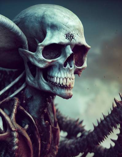undead monster with skull face and wearing bone armor + hyper realistic + octane render + art style of aly fell, rutkowski, art germ, rossdraws, franzetta, craig mullens + ultra detailed + cinematic scene + 8k