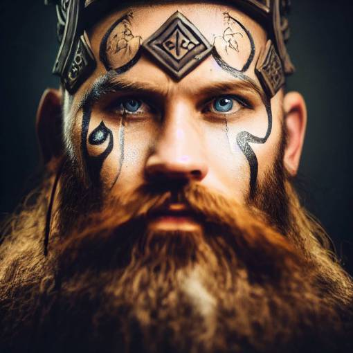 Viking warrior, intricate beard, face paint, insane detail, photograph, realistic, studio lighting, god rays, ray tracing, ultra hd,