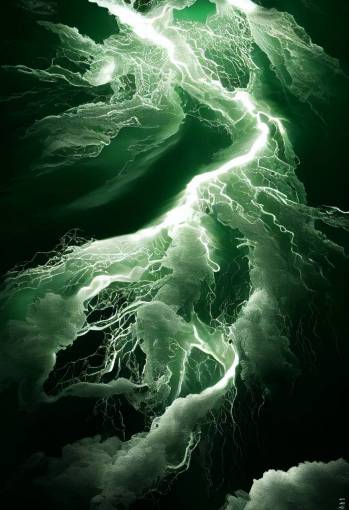 vortex of green water and lightning, shades of green and white, vfx, sharp, highly detailed, dramatic lighting, front view