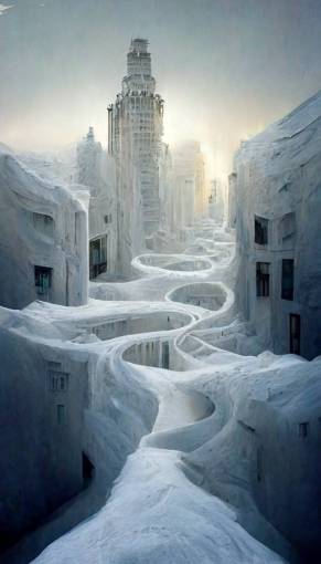 white Labyrinthic city, photorealism