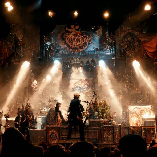 wide shot of a concert from band Avantasia with Tobias Sammet standing on the stage