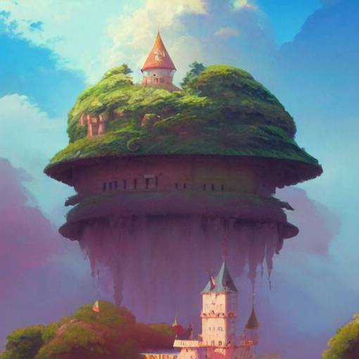A castle in the clouds,  Studio Ghibli, animated, illustrated, vibrant, by Greg Rutkowski and Ilya Kuvshinov, artstation, oil painting, detailed, 4k, colorfull