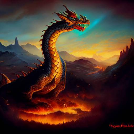 {big fantasy land}, 2 fire dragon realistic