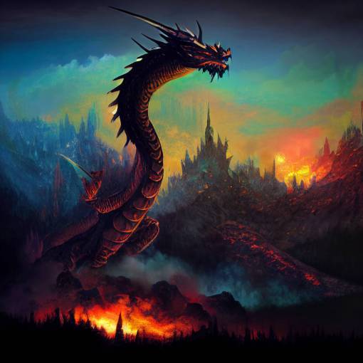 {big fantasy land}, 2 fire dragon realistic
