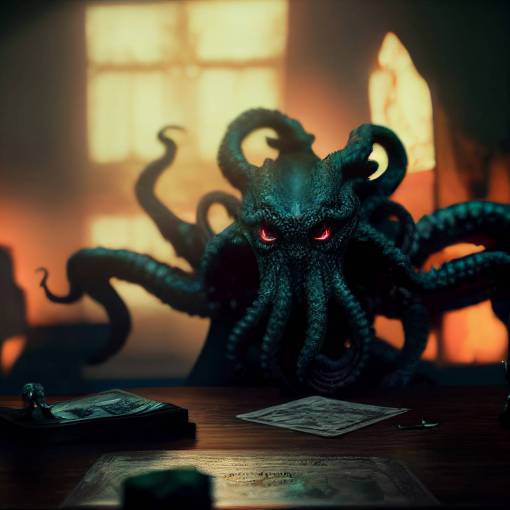Cthulhu playing dungeons and dragons with Keanu Reeves, 4k, 8k, unreal engine, octane render