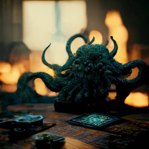 Cthulhu playing dungeons and dragons with Keanu Reeves, 4k, 8k, unreal engine, octane render