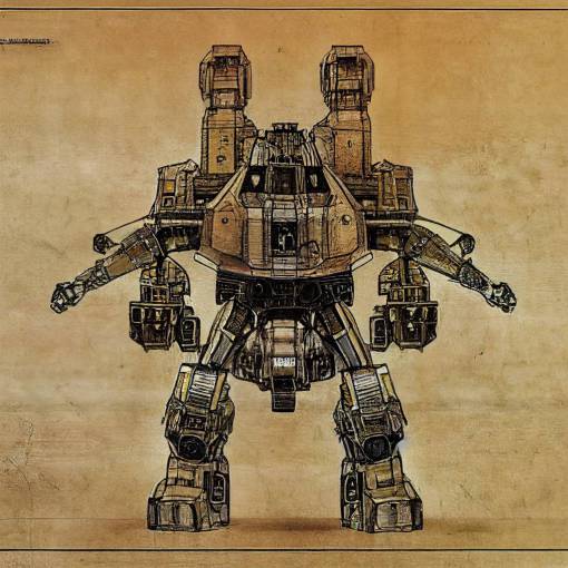 davinci delecate technical drawing of a mechwarrior