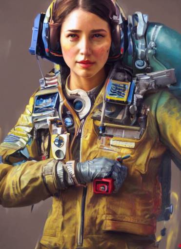 detailed full body concept art illustration colorful oil painting of a female pilot in full intricate clothing, ultra detailed, digital art, octane render, 4K, dystopian, micro details, hyper realistic