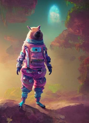 detailed full body concept art illustration colorful pastel painting of an anthropomorphic capybara space pirate in full intricate clothing, biomutant, ultra detailed, digital art, octane render, 4K