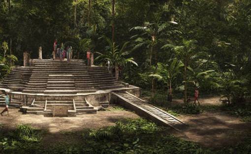 Fashion Runway!, Catwalk!!, Platform in a Maya Temple in the Rainforest, Concept Art, Octane, Redshift, 4k