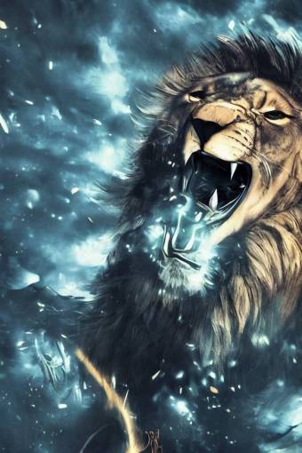 Furious lion roars against golden sparks, black smoke, Anime, cyberpunk, gothic, dark fantasy, art, 4k,