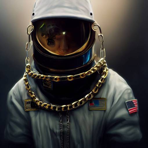 gangster thug, metal chains, wearing astronaut costume, realistic details, 4k
