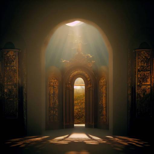Gates of heaven, tranquil, ultra realistic, cinematic lighting, 16:9, 8K