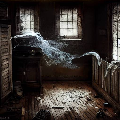 ghosts screams of anger echoing twisting smoke inside a dark abandoned bedroom, highly detailed, photo-realism, dark atmosphere, dark lighting, vivid colors