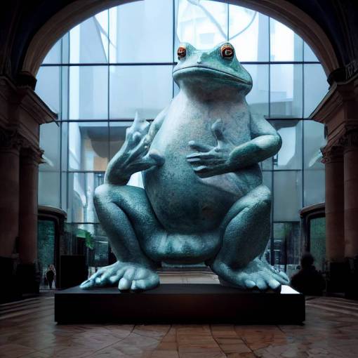 giant marble frog statue in the middle of a museum atrium, beautiful, atmospheric